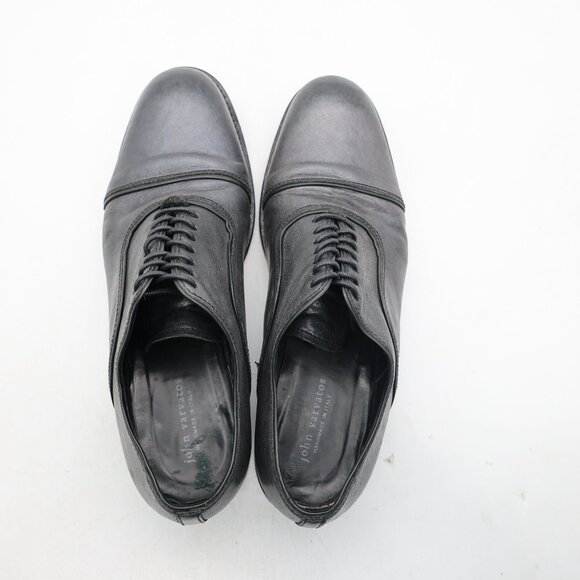 John Varvatos Men\'s UK 10.5 Black Silver Leather Cap Toe Shoes Handmade Italy main image 12